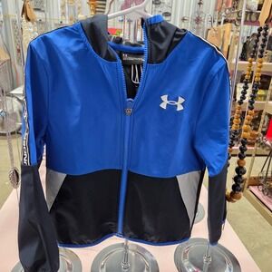 Under Armour Boys' Full-Zip Hooded Windbreaker Jacket Blue Black ColdGear